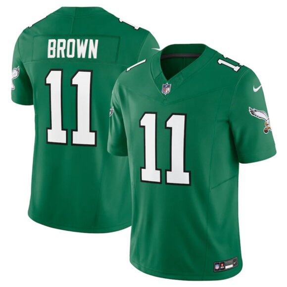 Mens Youths Kids Womens 11 AJ Brown Green Vapor Stitched Jersey